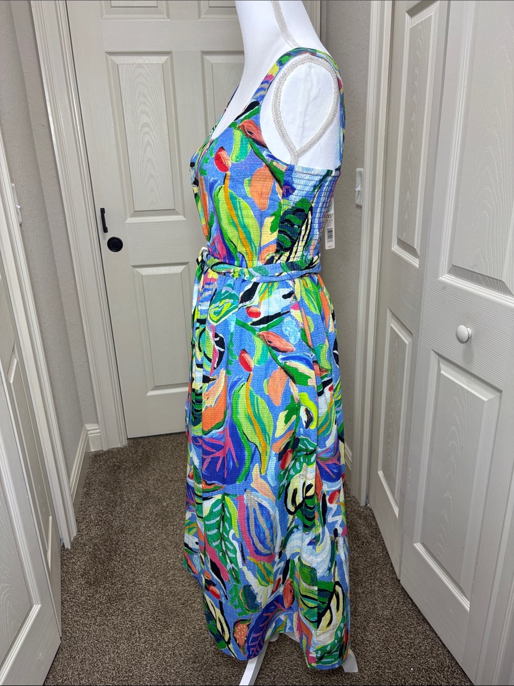 Nic+Zoe Sophie Island Beat Cotton Midi Sundress Floral Tropical Blue Xs Nwt — image 5 of 8